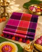 Multi color madras checks 120 Count Pure Mulcotton Saree