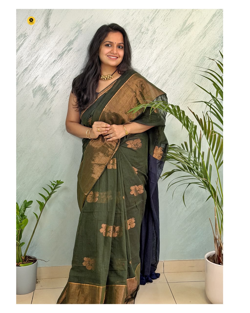 120 Count Pure Mul Cotton Saree with Wide Zari Border