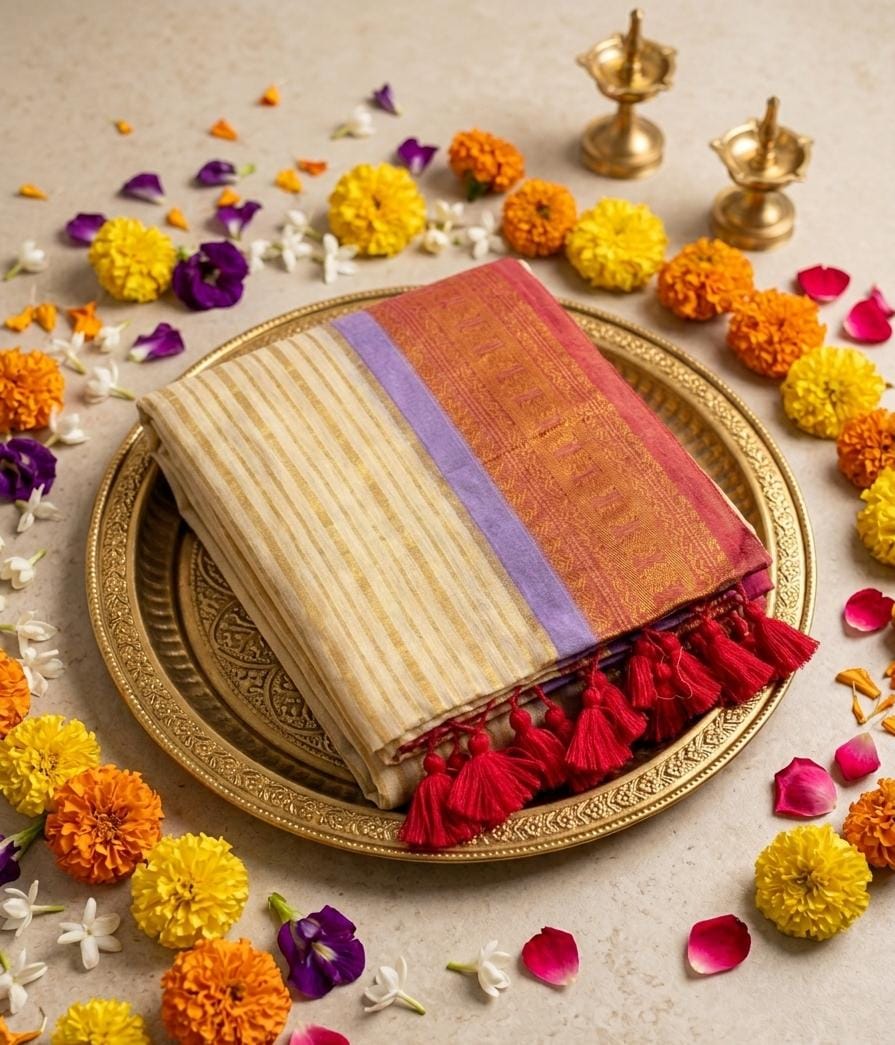 120 Count Pure Mulcotton Saree inspired from kanchipattu