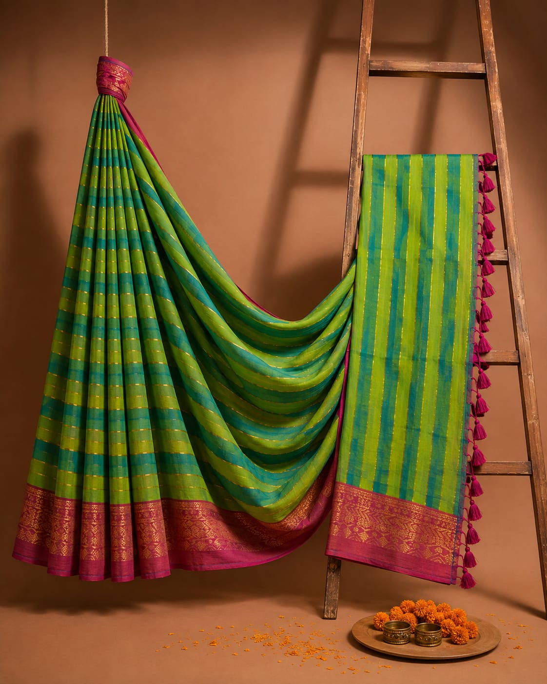 120 Count Pure Mulcotton Saree inspired from kanchipattu