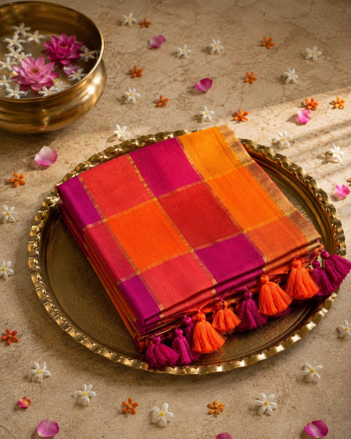 120 Count Pure Mulcotton Saree in check design