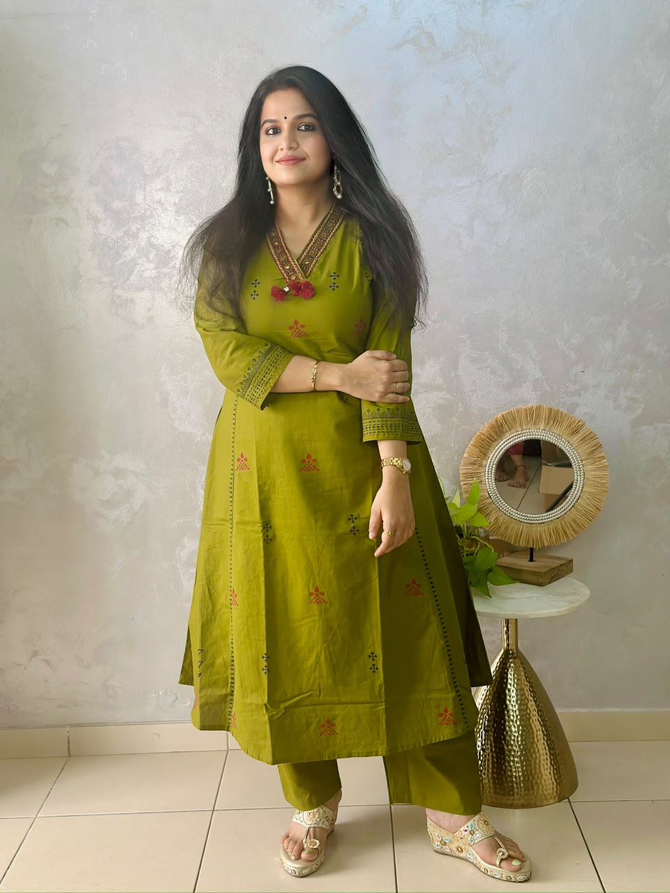 Handloom Cotton Mirror Work Co-ord Set