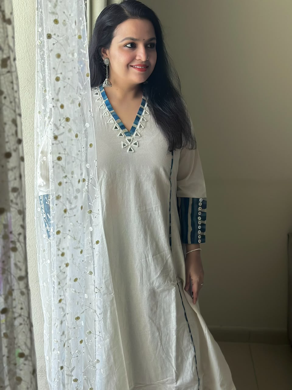 Handloom Cotton Mirror Work Co-ord Set