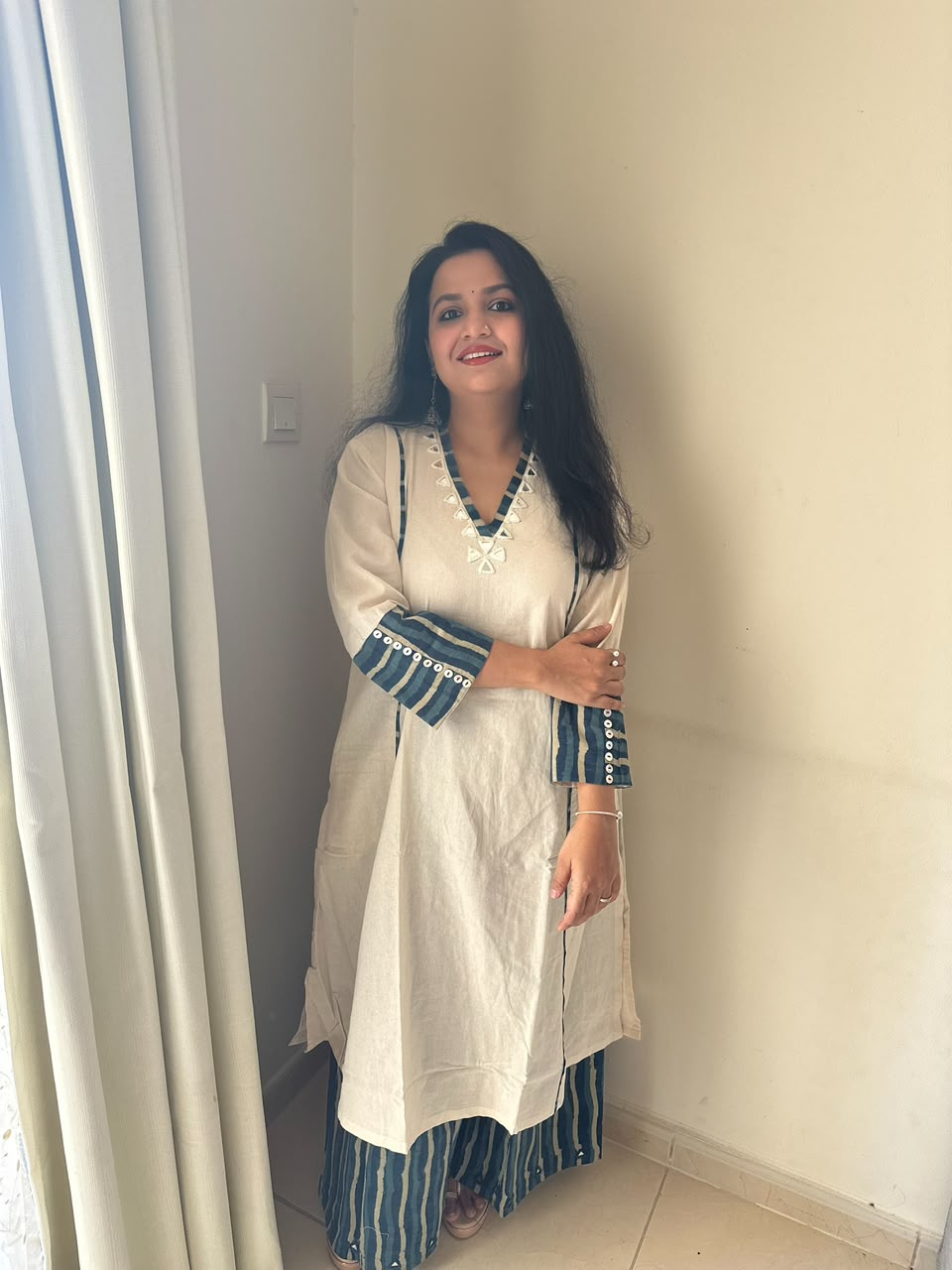 Handloom Cotton Mirror Work Co-ord Set