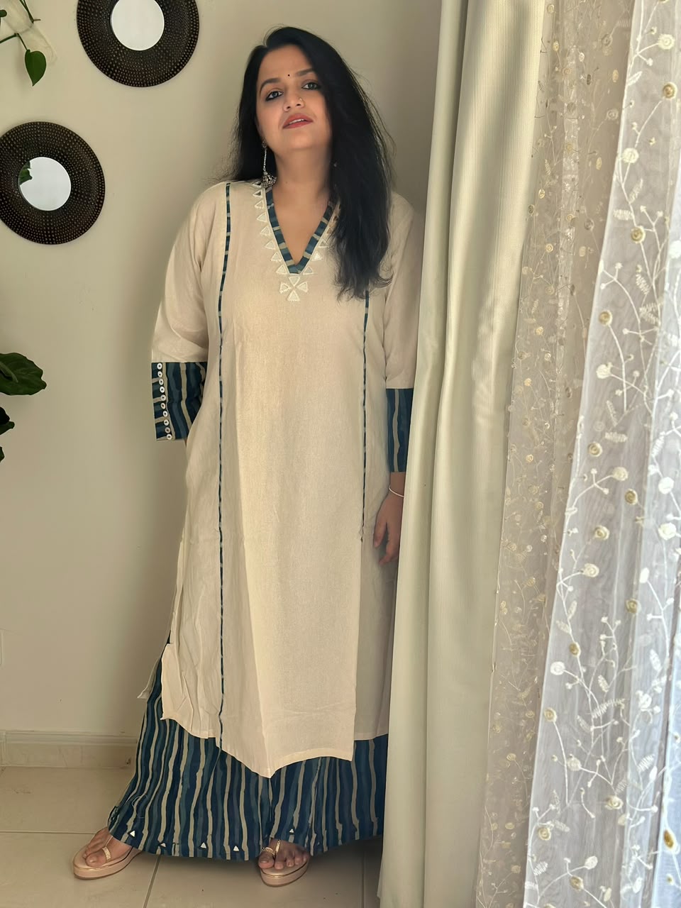 Handloom Cotton Mirror Work Co-ord Set