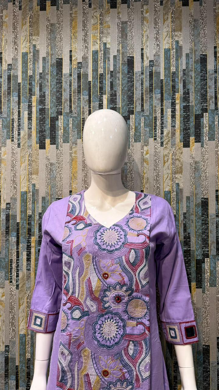 Lavender Handloom Cotton Mirrorwork coordset – 2-Piece Set