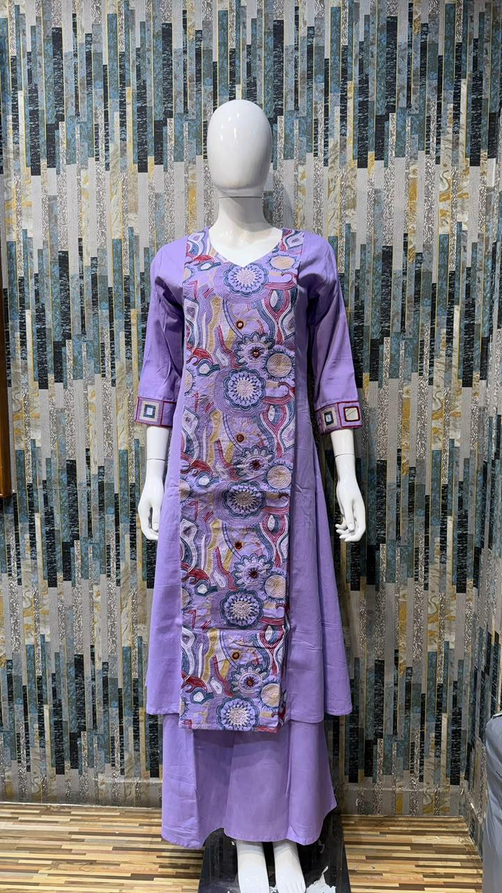 Lavender Handloom Cotton Mirrorwork coordset – 2-Piece Set