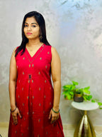Kumkum color Jamdani Handloom Cotton Kurta – Sleeveless