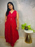 Kumkum color Jamdani Handloom Cotton Kurta – Sleeveless