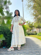 Offwhite Handloom Cotton Mirrorwork coordset – 2-Piece Set