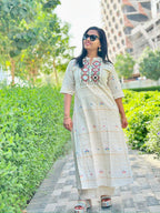 Offwhite Handloom Cotton Mirrorwork coordset – 2-Piece Set