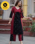 Maroon and black Handloom Cotton Mirrorwork Corset – 2-Piece Set