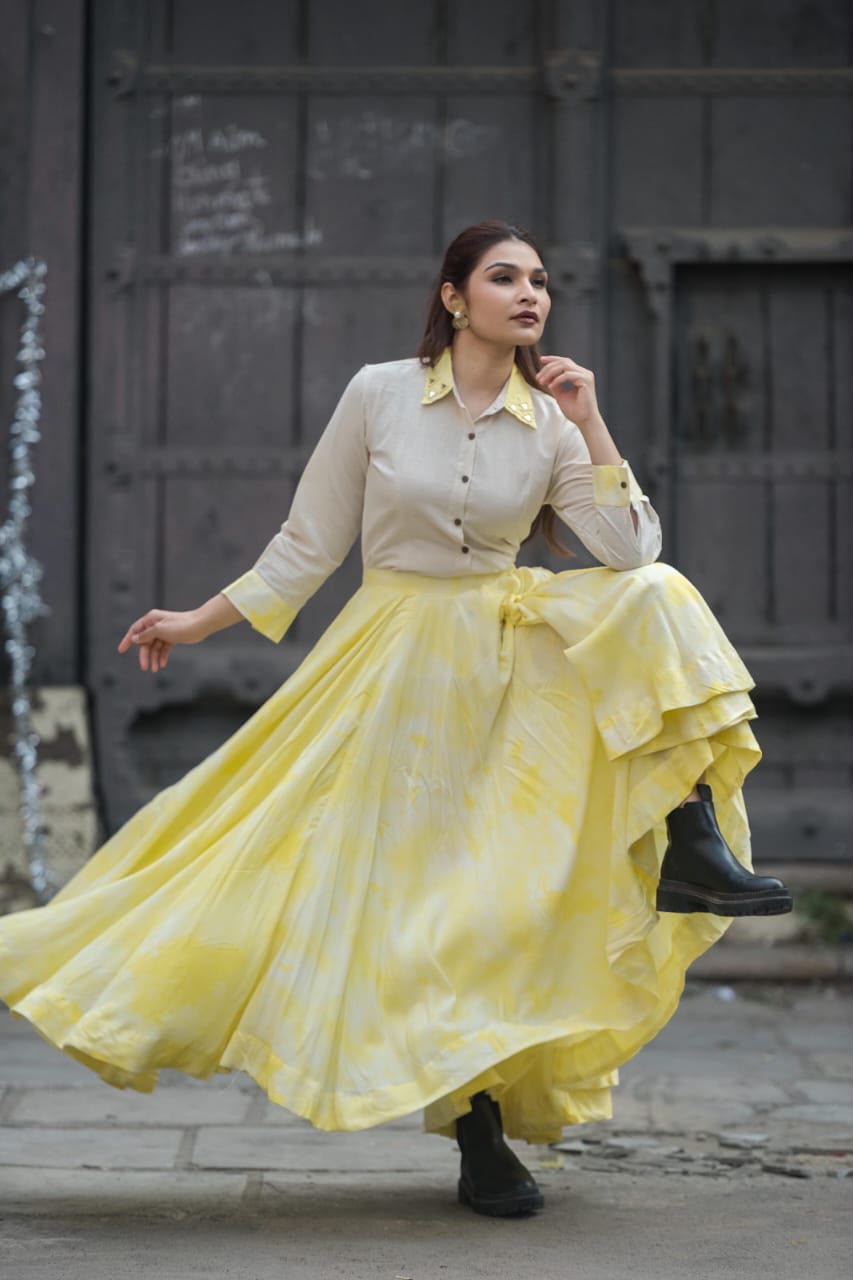 Sunlit Bloom Handloom Cotton Skirt and Top Set
