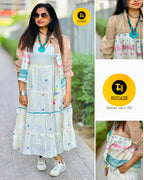 Pure Mul Cotton Jamdhani Weave Midi Jacket Dress