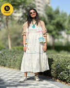 Pure Mul Cotton Jamdhani Weave Midi Jacket Dress