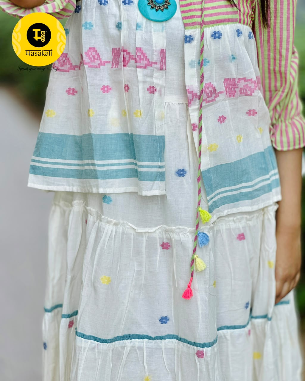 Pure Mul Cotton Jamdhani Weave Midi Jacket Dress