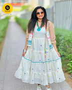 Pure Mul Cotton Jamdhani Weave Midi Jacket Dress
