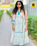 Pure Mul Cotton Jamdhani Weave Midi Jacket Dress