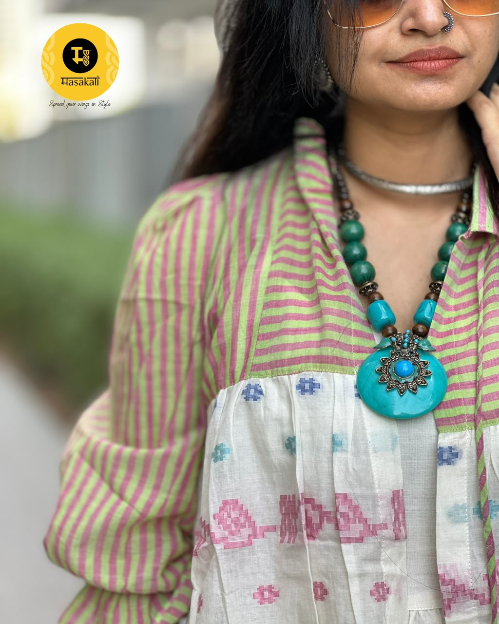 Pure Mul Cotton Jamdhani Weave Midi Jacket Dress