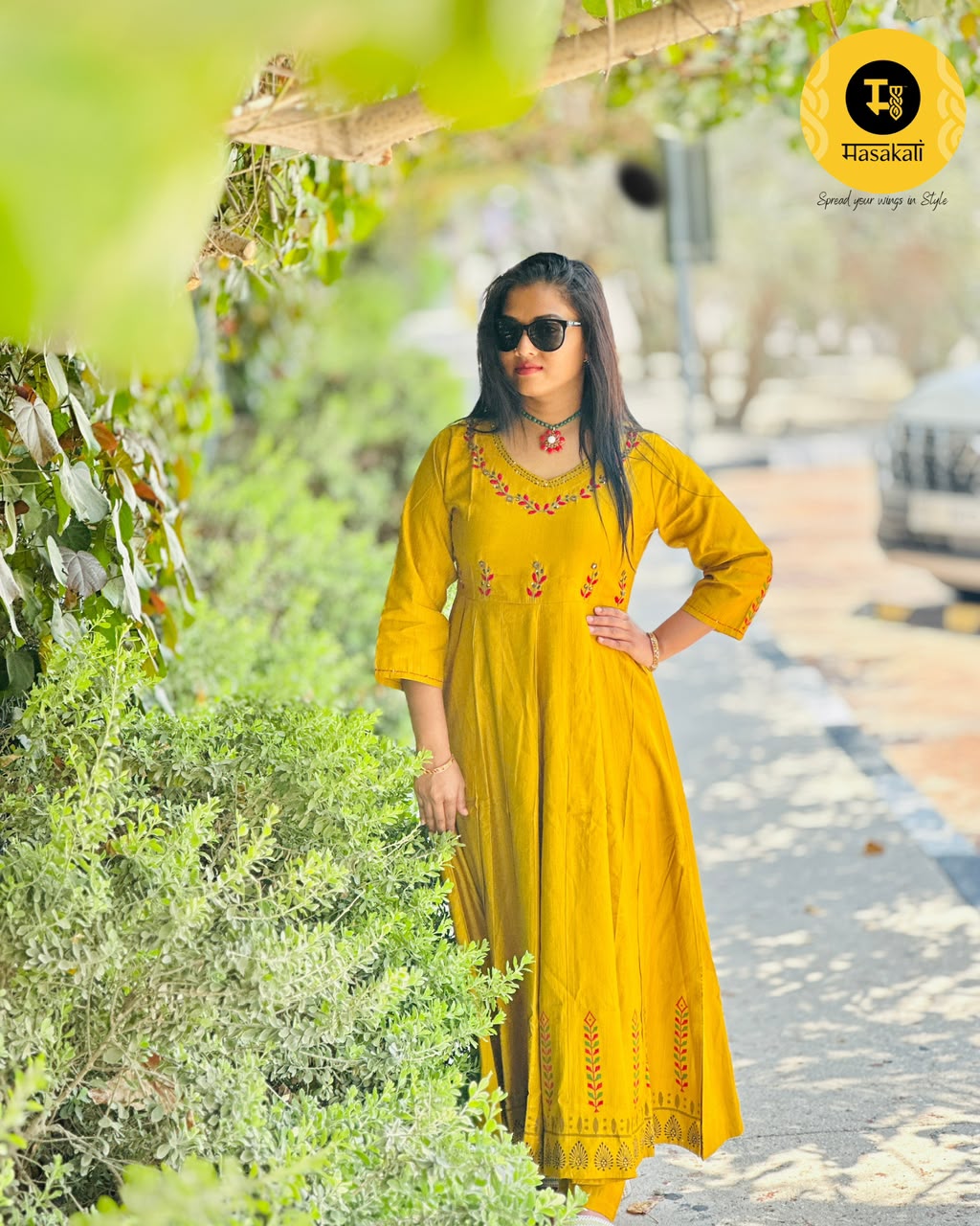 Semi silk mustard yellow anarkali co-ord set