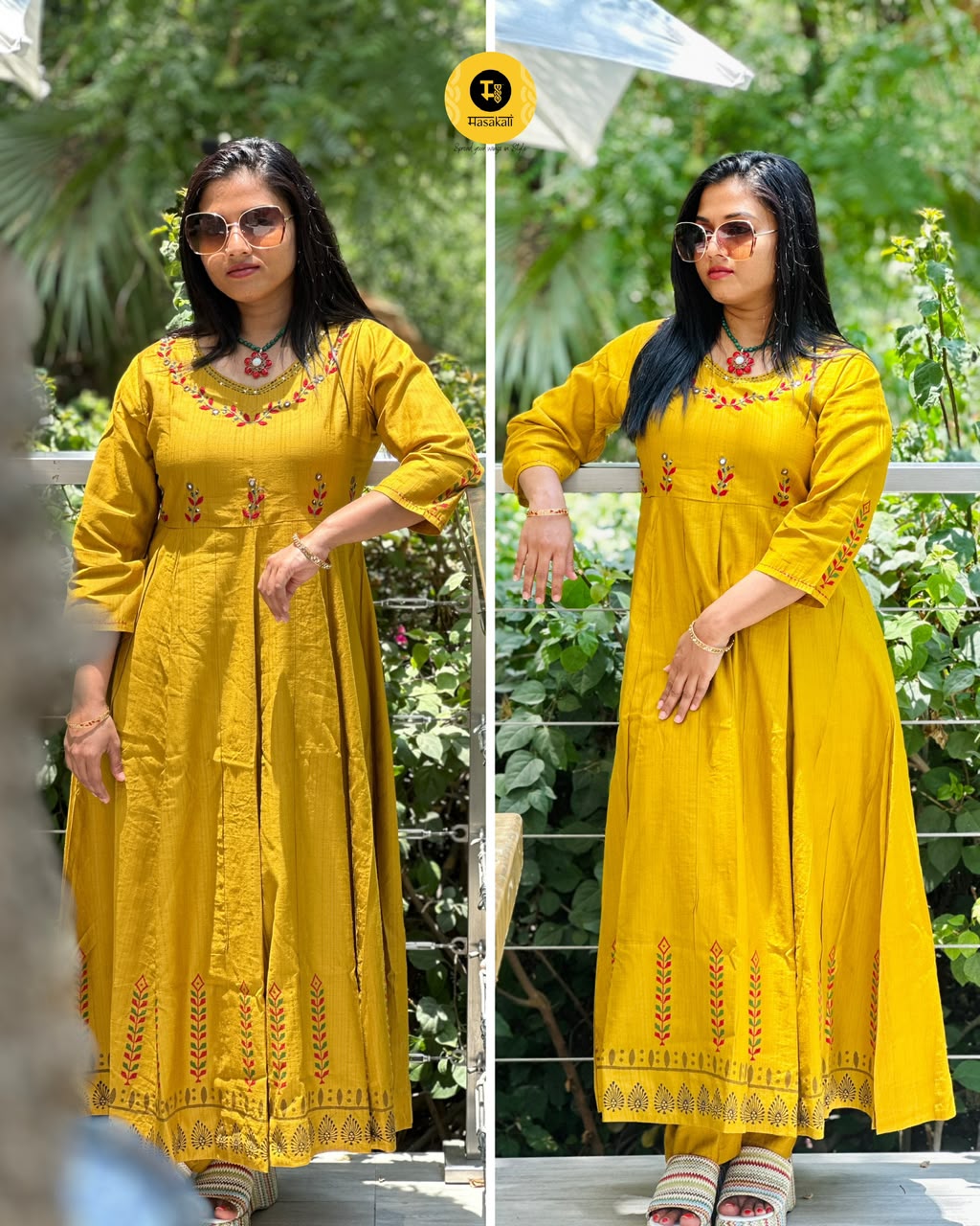 Semi silk mustard yellow anarkali co-ord set
