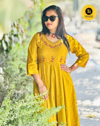 Semi silk mustard yellow anarkali co-ord set