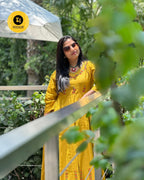 Semi silk mustard yellow anarkali co-ord set