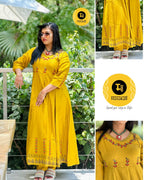 Semi silk mustard yellow anarkali co-ord set
