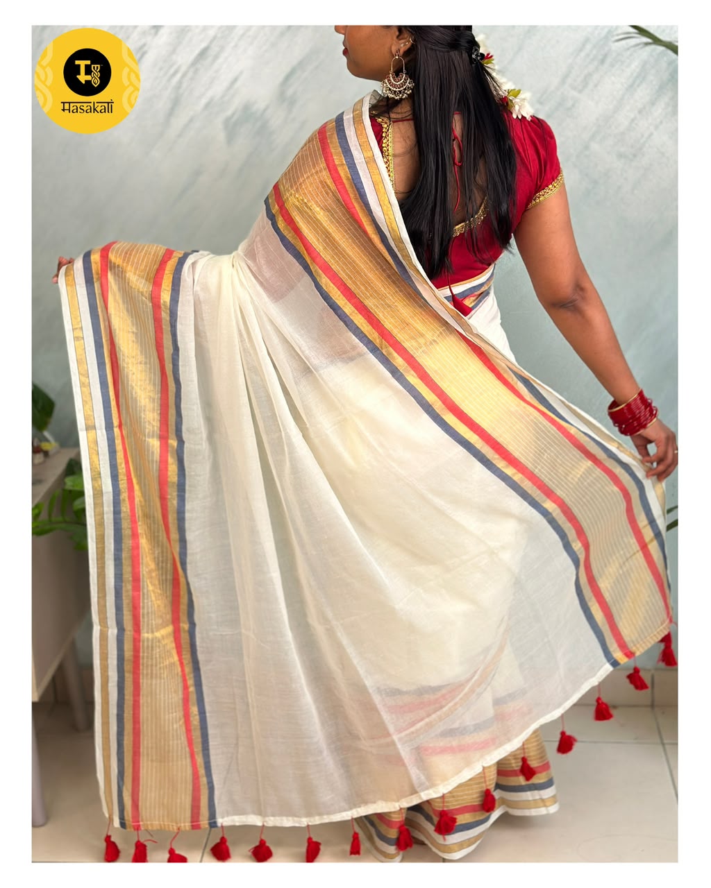 Mul Cotton Saree with Zari Stripes