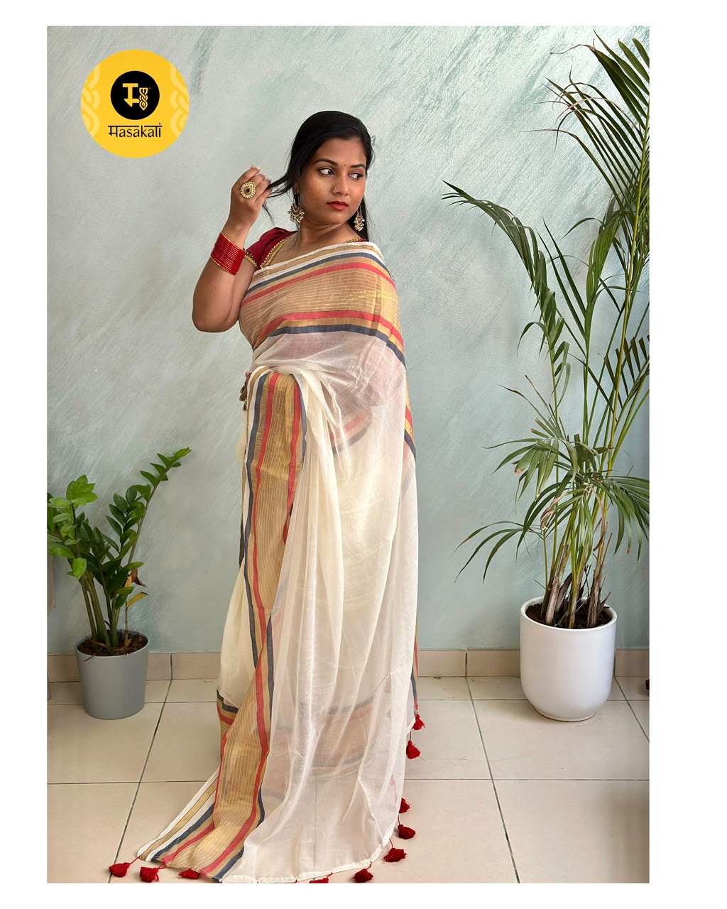 Mul Cotton Saree with Zari Stripes