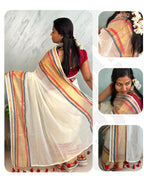 Mul Cotton Saree with Zari Stripes