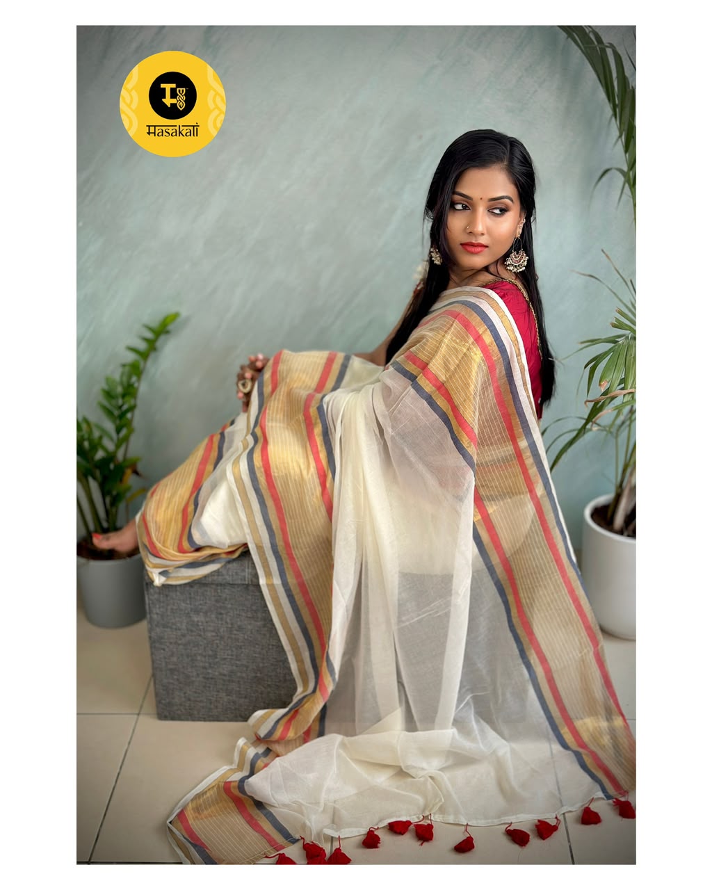 Mul Cotton Saree with Zari Stripes