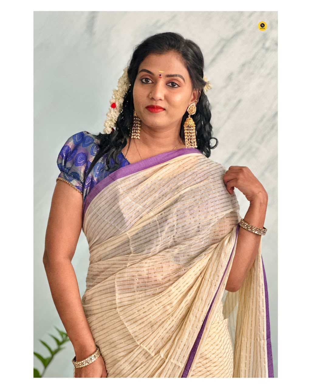 Mul Cotton Saree with Zari Stripes