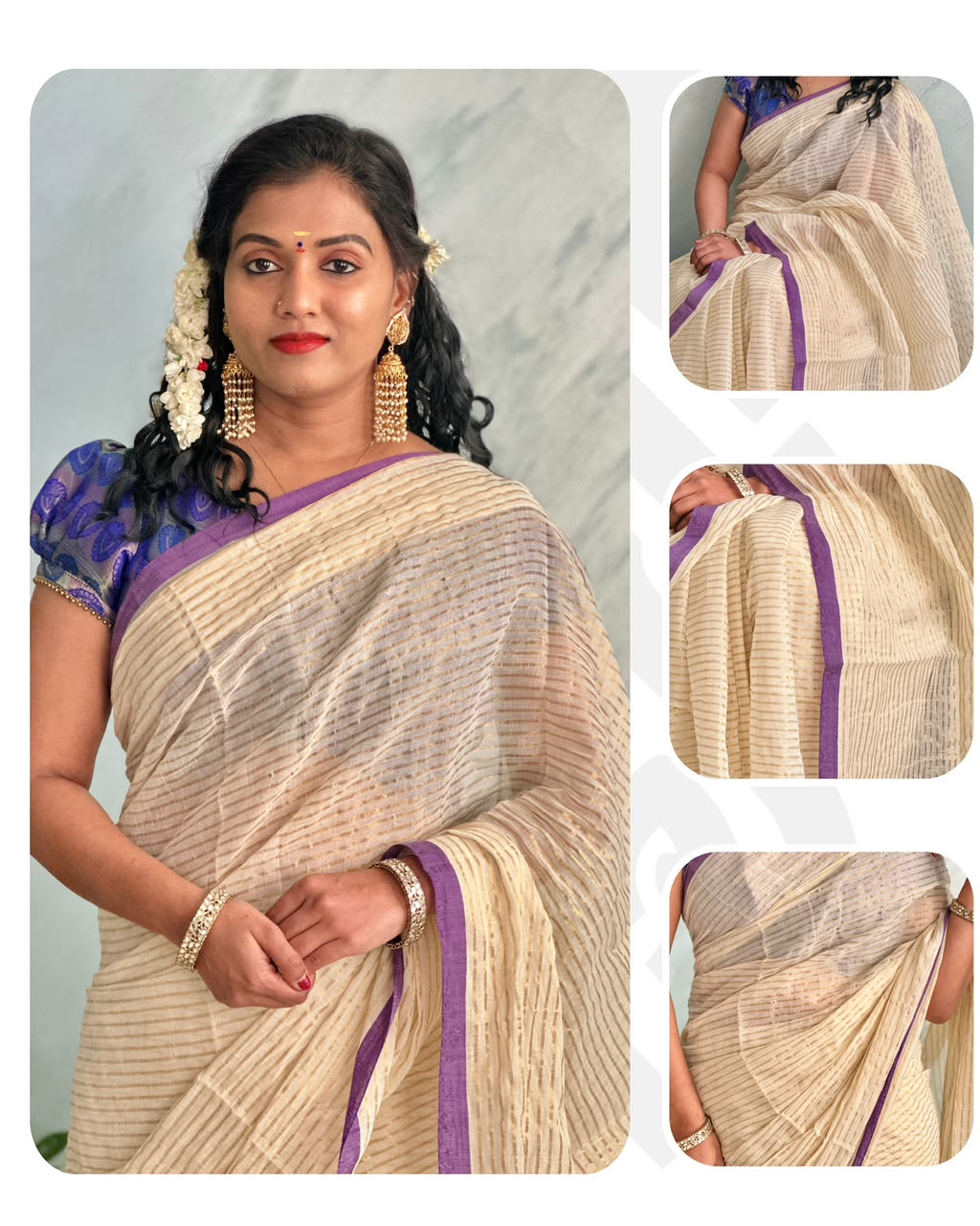 Mul Cotton Saree with Zari Stripes