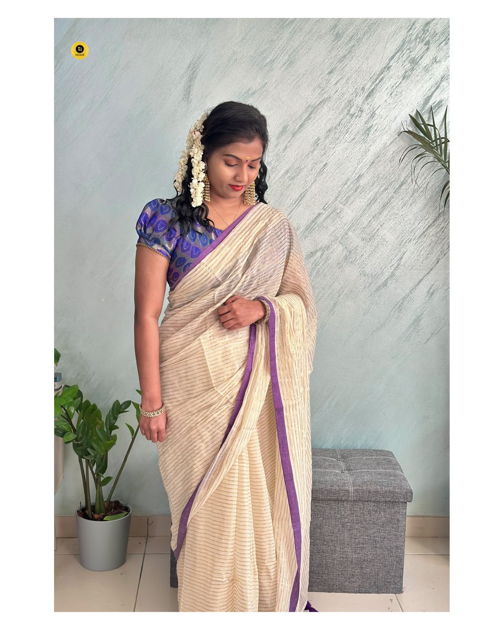 Mul Cotton Saree with Zari Stripes