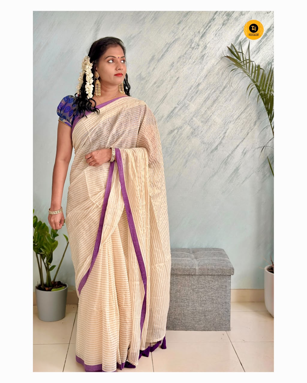 Mul Cotton Saree with Zari Stripes