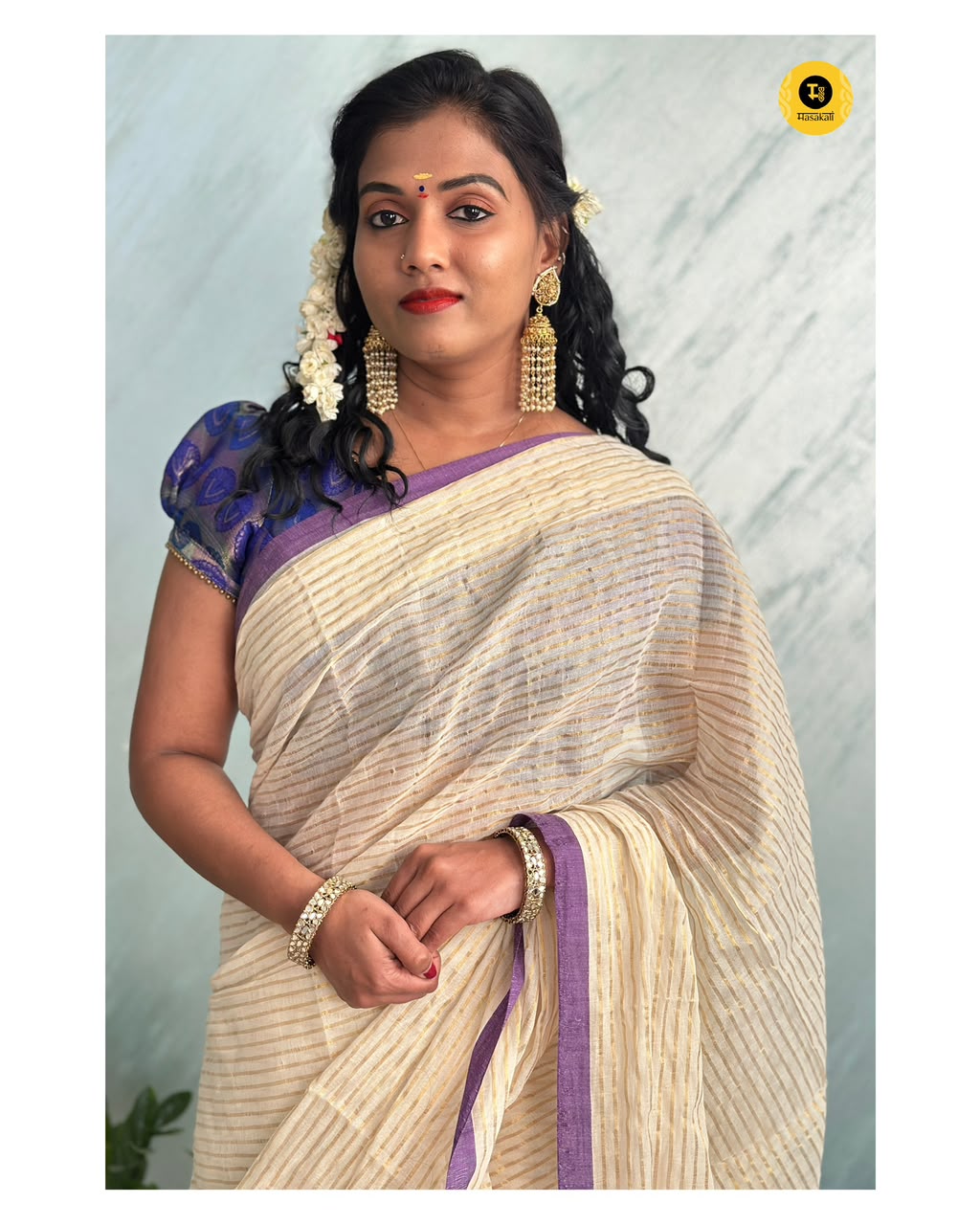 Mul Cotton Saree with Zari Stripes