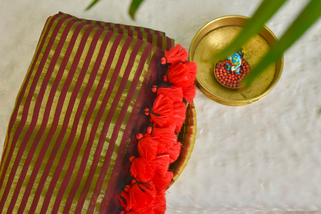 Premium Khadi Cotton Saree with Zari Stripes