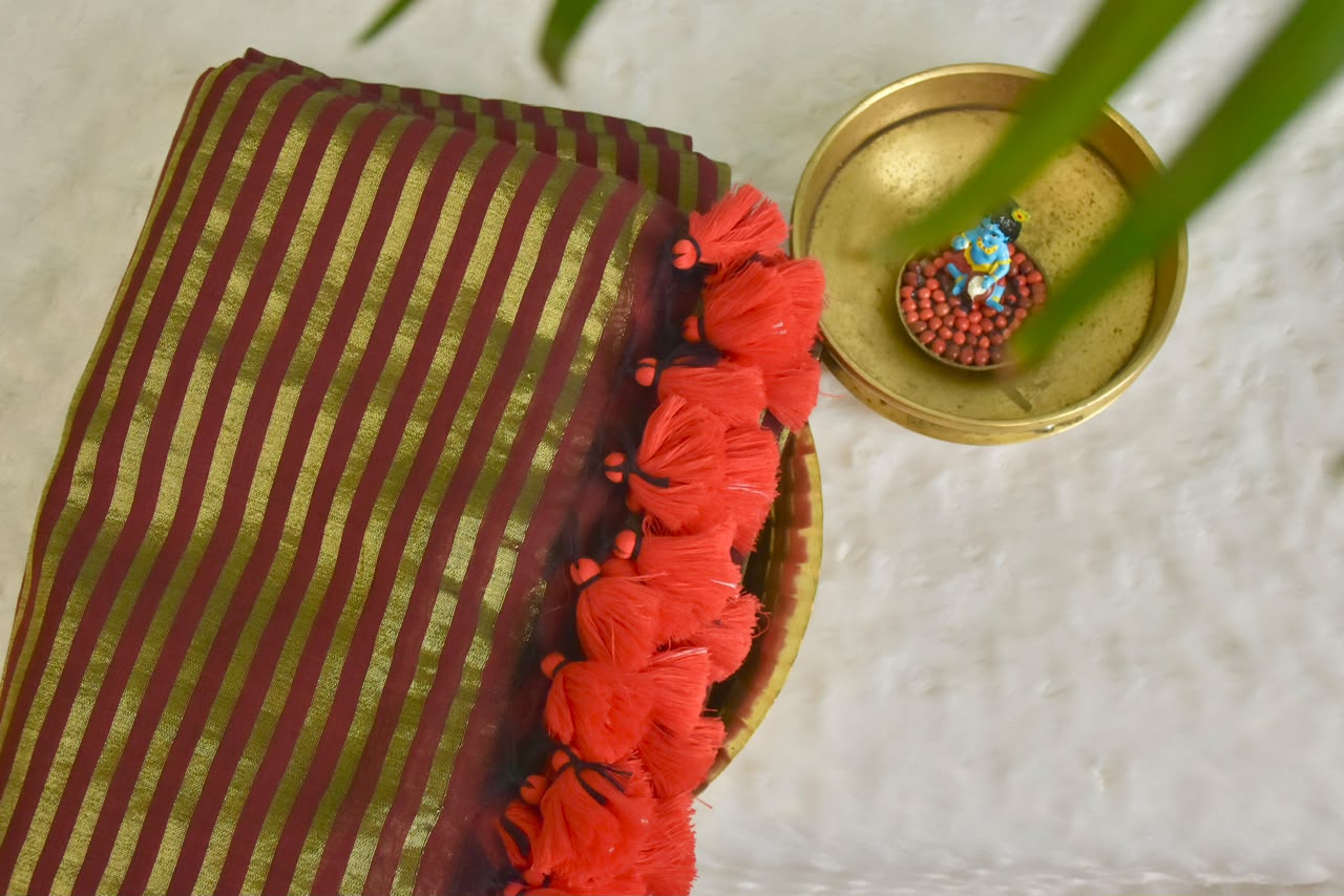 Premium Khadi Cotton Saree with Zari Stripes
