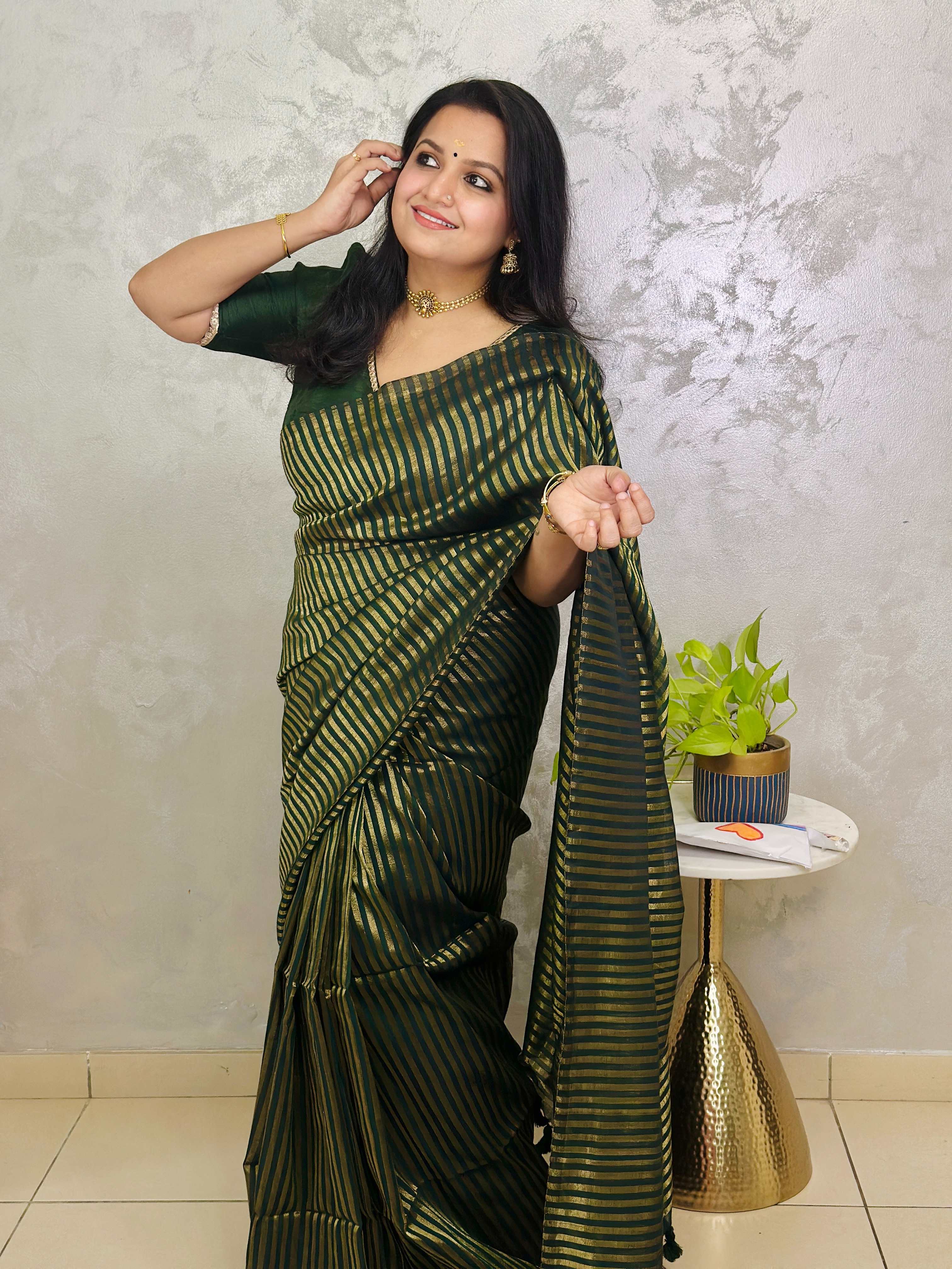 Premium Khadi Cotton Saree with Zari Stripes