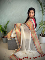 Mul Cotton Saree with Zari Stripes