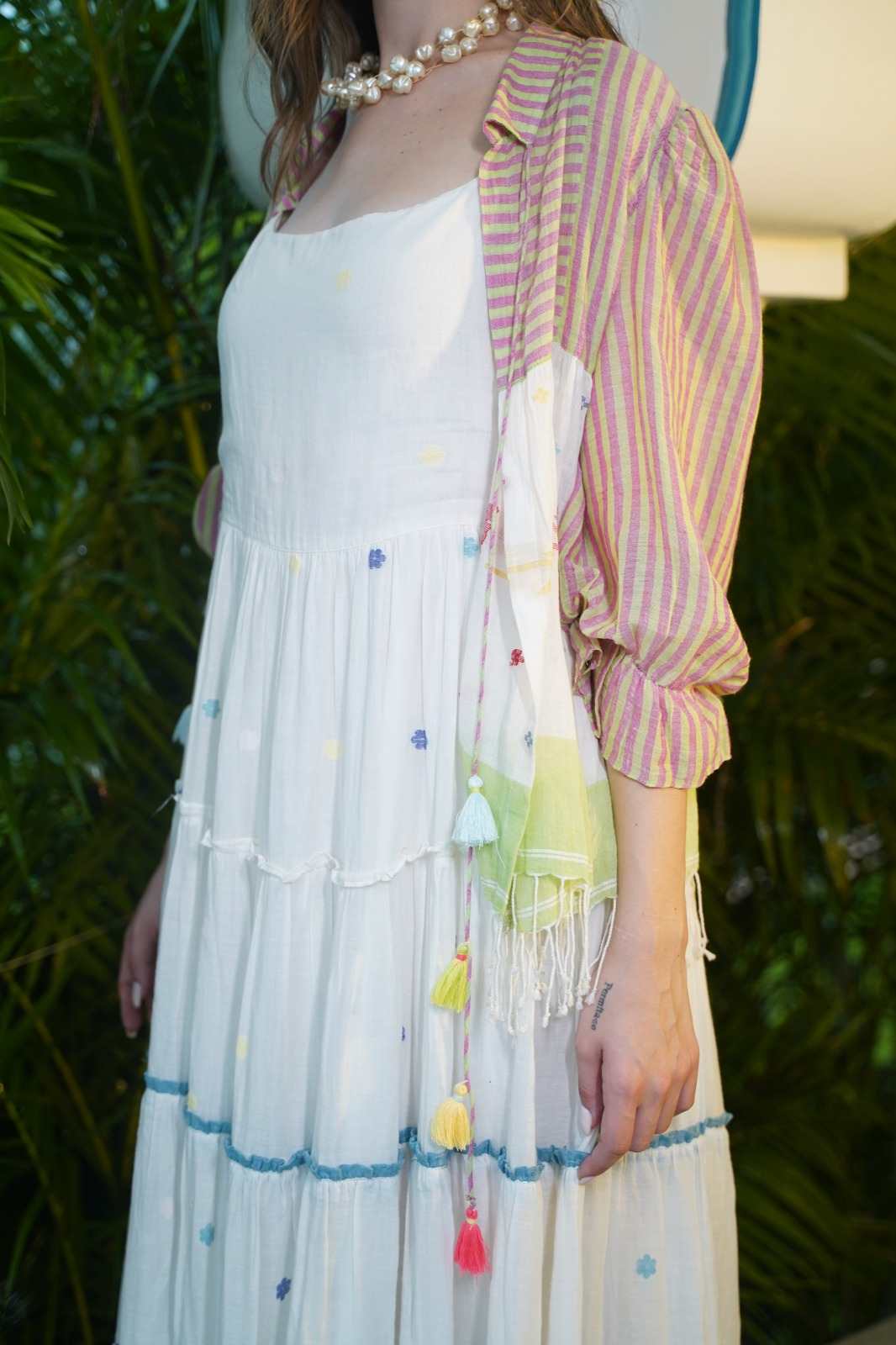 Pure Mul Cotton Jamdhani Weave Midi Jacket Dress