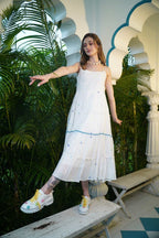 Pure Mul Cotton Jamdhani Weave Midi Jacket Dress